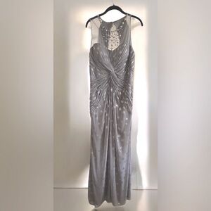 Adrianna Papell Gray Gown with Silver Accents
